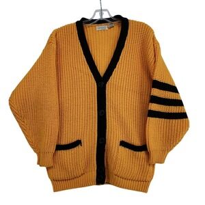 Cristina's Large Yellow Varsity Cardigan Sweater Vntg Preppy Academia School